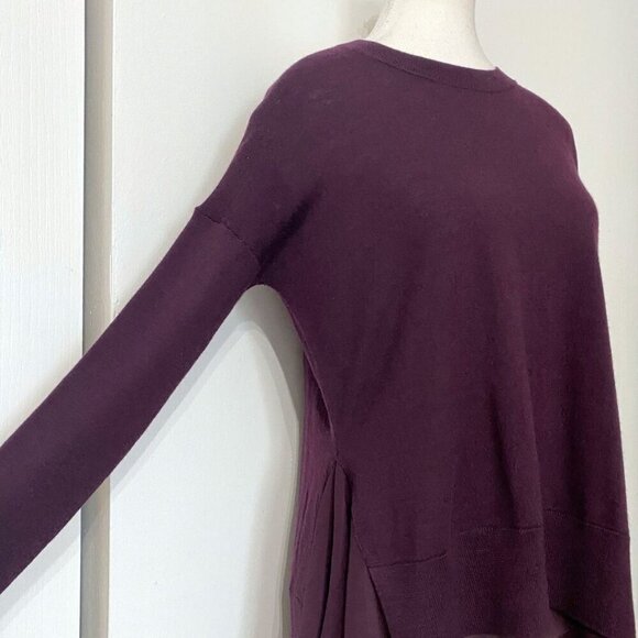 ALLSAINTS LIBBY PLUM 100% MERINO WOOL CONTRAST CHIFFON HEM SWEATER TOP - XS - Picture 5 of 11